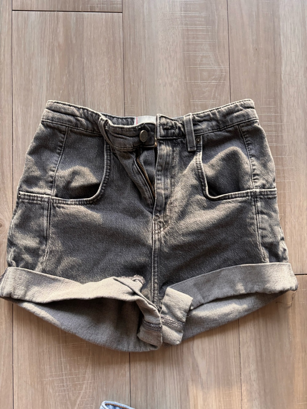 BDG Washed Grey High-Rise Denim Shorts